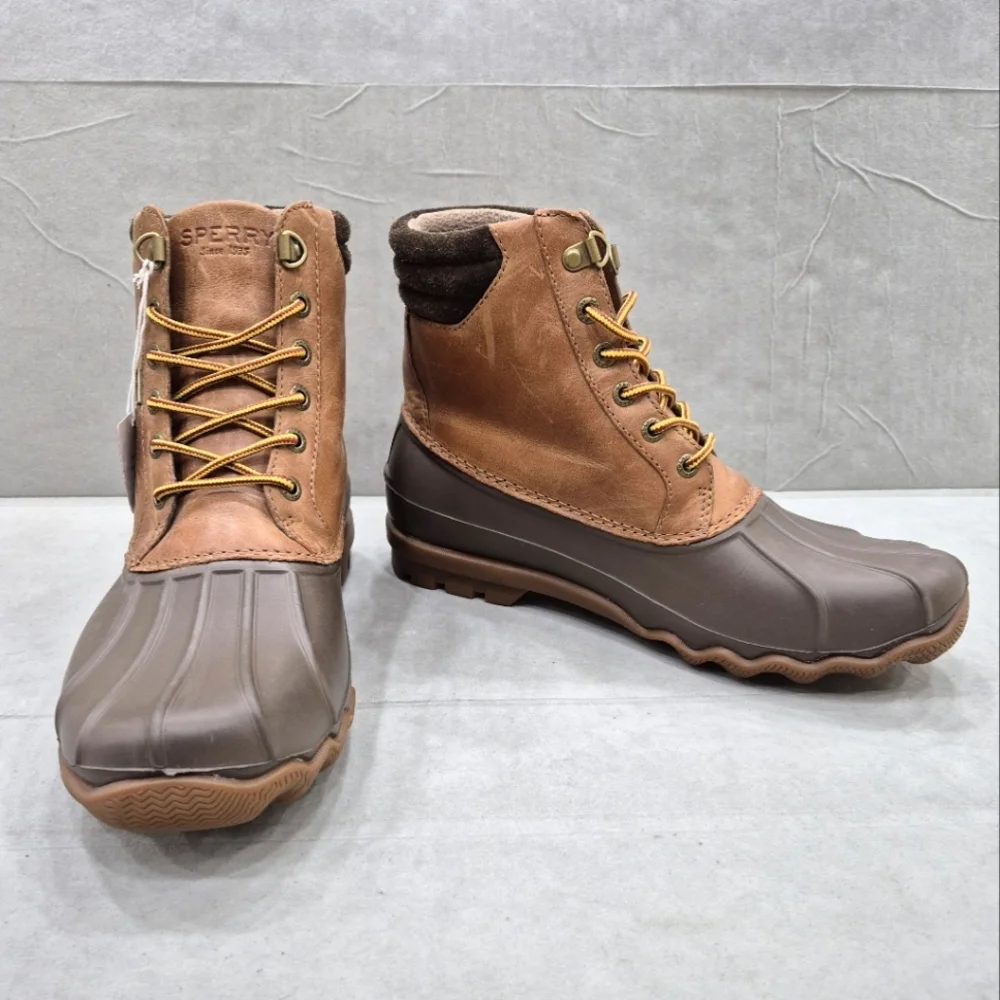 Sperry Top Sider duck boots men's 8 taupe brown leather shaft waterproof
